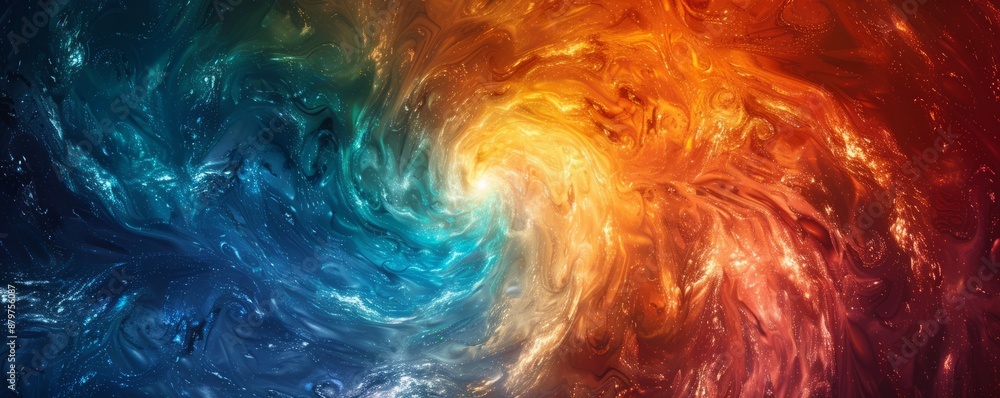 Poster a swirl of vibrant colors blending together, creating a mesmerizing pattern.