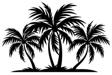 Palm trees silhouette black lineocut vector art illustration