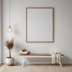 Empty photo frame, display, or 3d rendering of home interior design with a minimalistic, contemporary boho layout. Clean and crisp decor for indoor living with organic, natural yet Luxury design.