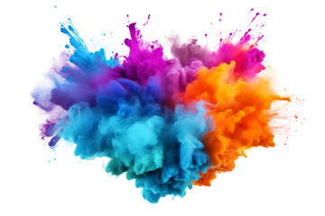 Colorful holi paint powder explosion captured Isolated on white background
