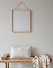 Empty photo frame, display, or 3d rendering of home interior design with a minimalistic, contemporary boho layout. Clean and crisp decor for indoor living with organic, natural yet Luxury design.