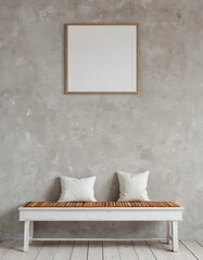 Empty photo frame, display, or 3d rendering of home interior design with a minimalistic, contemporary boho layout. Clean and crisp decor for indoor living with organic, natural yet Luxury design.