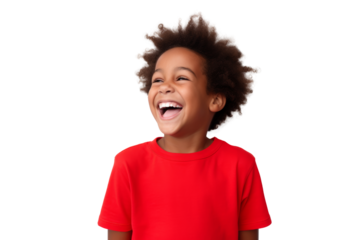 Cute black boy laughing and smiling in studio Isolated on white background