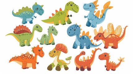 This image depicts a variety of cartoon dinosaurs in different poses and vibrant colors, providing a delightful and engaging visual for children's content and playful themes.