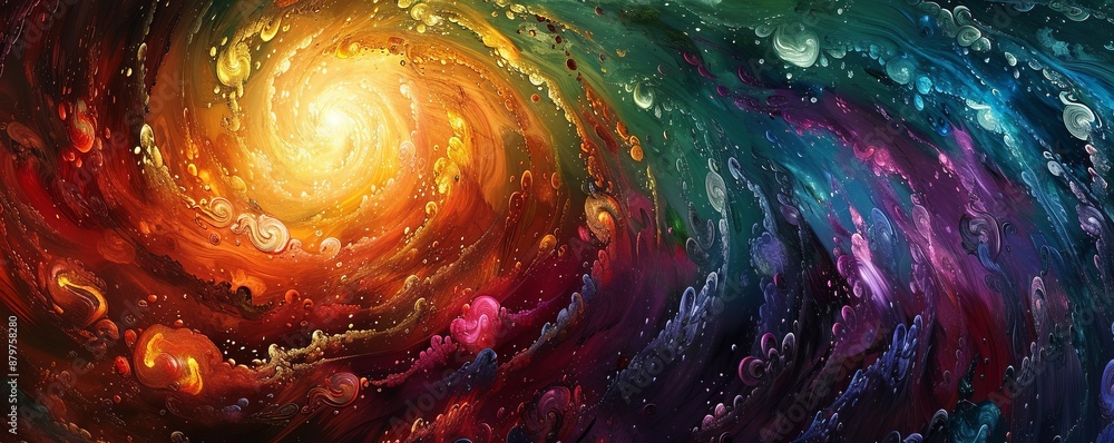 Poster a swirling vortex of colors and shapes, an abstract representation of creativity and chaos.