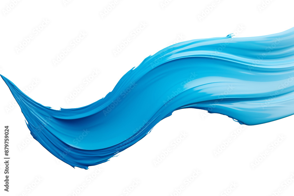 Poster diagonal brush stroke of blue paint, flowing pattern isolated on white background