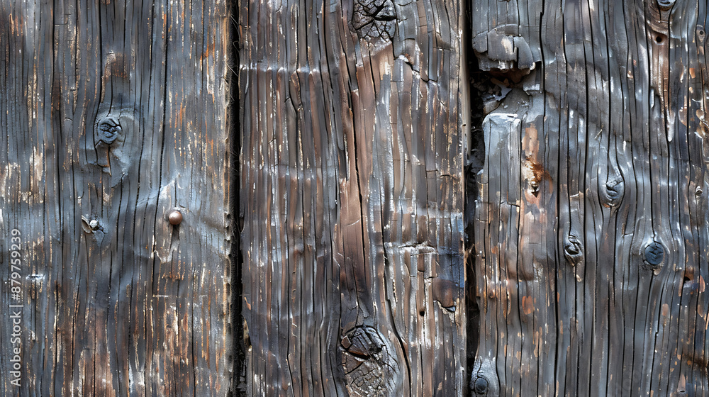 Wall mural weathered wooden fence panels with rich dark grain and knots