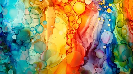 Alcohol ink abstract liquid colorful background with bubbles	