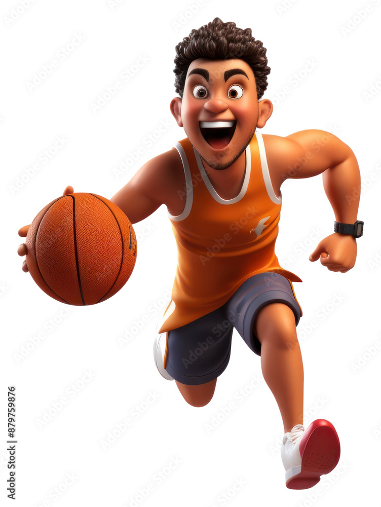 Sticker png basketball cartoon sports playing basketball.