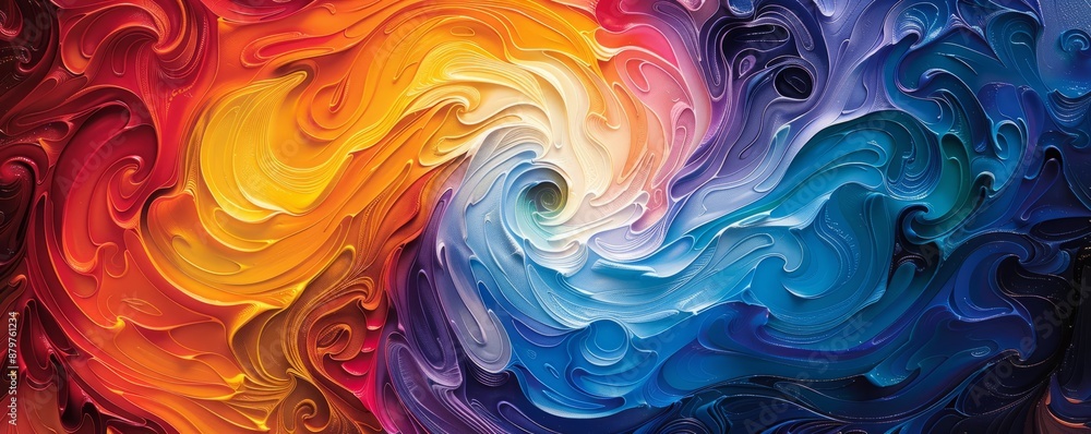 Poster a swirl of vibrant colors blending together, creating a mesmerizing pattern.