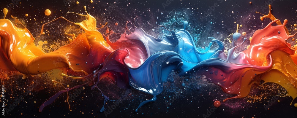 Poster a splash of paint on a canvas, its colors bleeding and blending into each other.