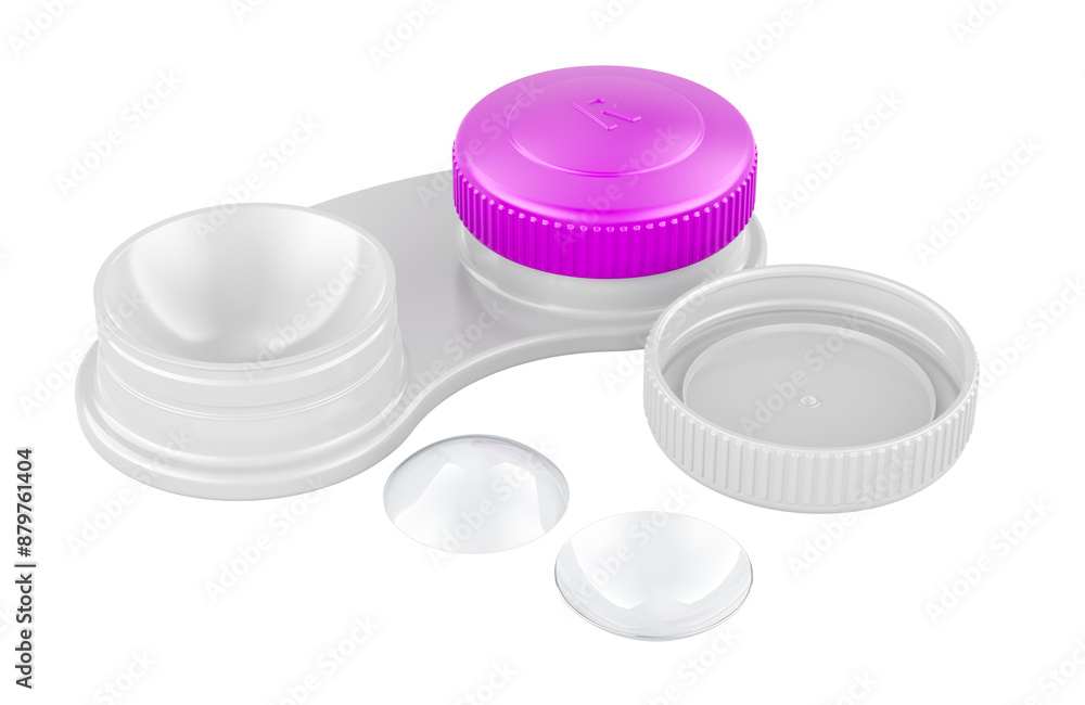 Poster holder container with contact lenses. 3d rendering isolated on transparent background