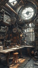 Steampunk Mechanical Workshop, 4K hyperrealistic photo