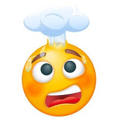 Exploding emoji with steaming head. Vector emoji on white background. Yellow face. Cute emoticon