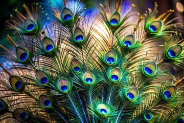 Collection of peacock feathers