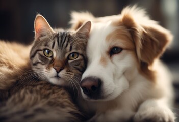 cat hugging dog