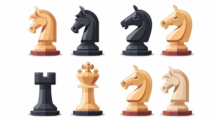 A refined set of elegant and classic chess knights in sophisticated black and natural wood tones, ideal for serious chess enthusiasts or as a decorative piece.