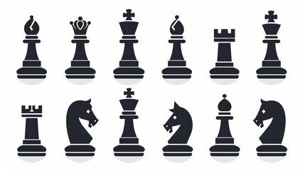 This image presents a modern and elegant collection of chess pieces, the set arranged neatly on a white background, highlighting their refined and stylistic design, ideal for strategic play.