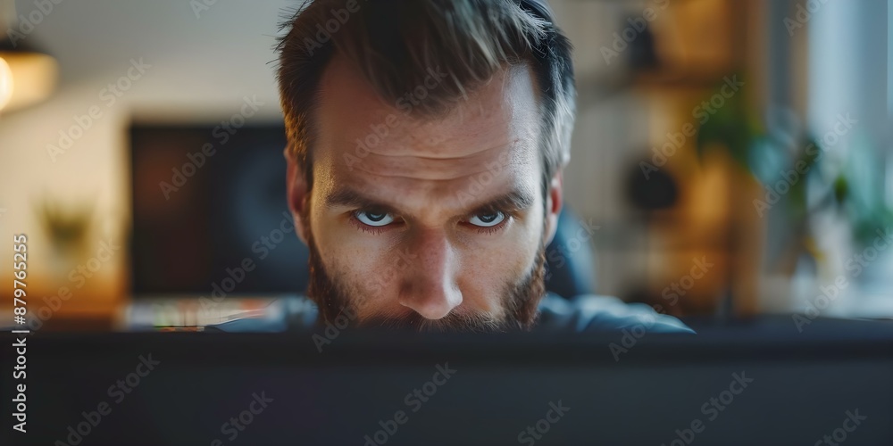 Poster entrepreneur engaged in deep thought while developing cybersecurity startup concept. concept tech in