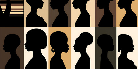 Black brown female silhouettes diverse hairstyles beauty empowerment concept.
