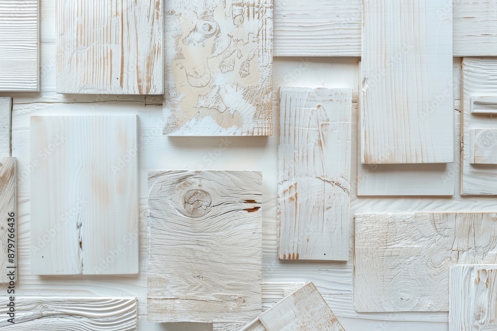 Poster An overhead shot of various whitewashed wood pieces arranged in a visually appealing pattern on a flat surface