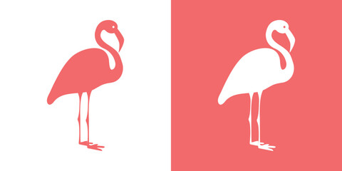 Two flamingos, pink and white, silhouette style isolated on white and pink background for icons, webs, stickers, posters, wallpapers