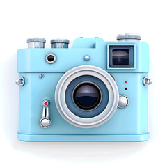 A cute blue and white camera with a retro design