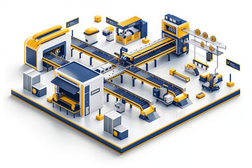 Production Line - Graphic, Isometric, Business, Technology, Vector, Isolated, 3D, White Background
