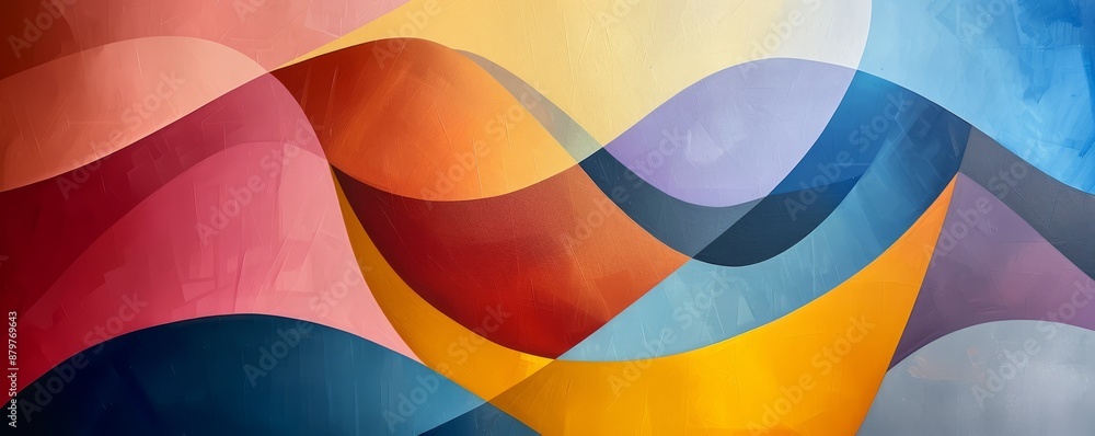 Poster a series of geometric shapes overlapping and intersecting, creating a sense of movement and dynamism