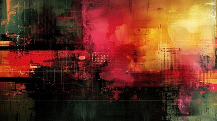 Abstract painting with bold brushstrokes in pink, orange, and black. Textured and vibrant, perfect for modern decor.