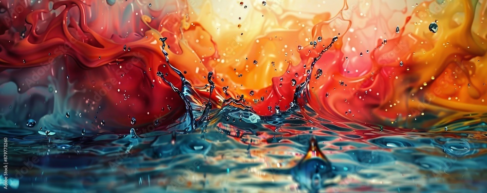 Poster a splash of paint on a canvas, its colors bleeding and blending into each other.