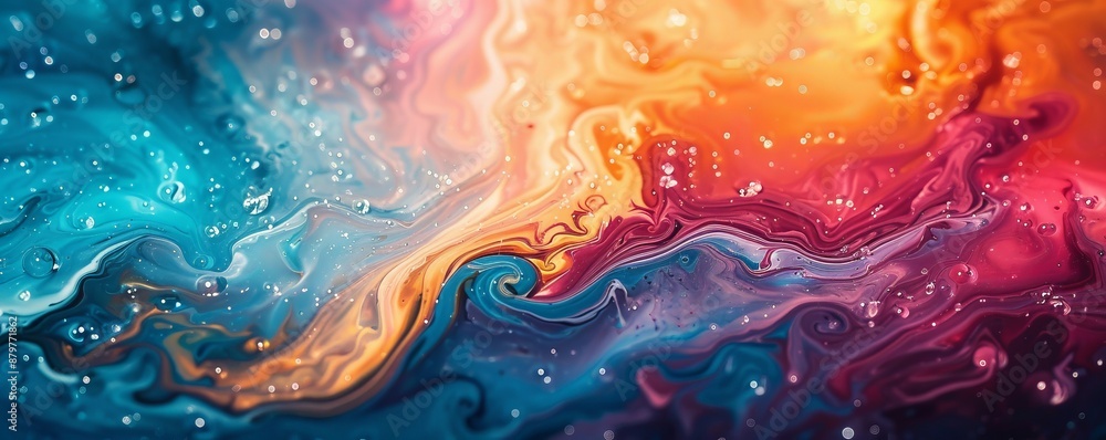 Poster a splash of paint on a canvas, its colors bleeding and blending into each other.