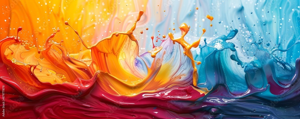 Poster a splash of paint on a canvas, its colors bleeding and blending into each other.
