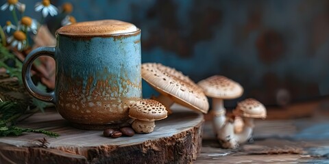 Savor the Earthy Elegance of Mushroom Coffee in a Handmade Ceramic Mug. Concept Mushroom Coffee, Earthy Elegance, Handmade Ceramic Mug, Unique Beverage Experience