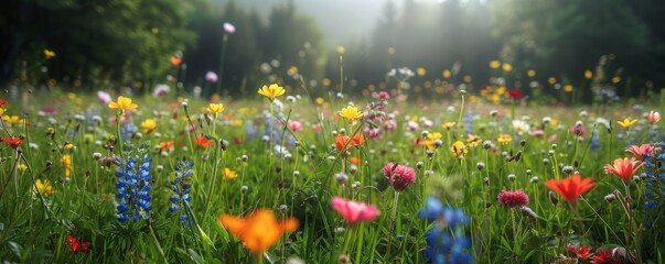 Fototapeta premium Lush meadow filled with wildflowers