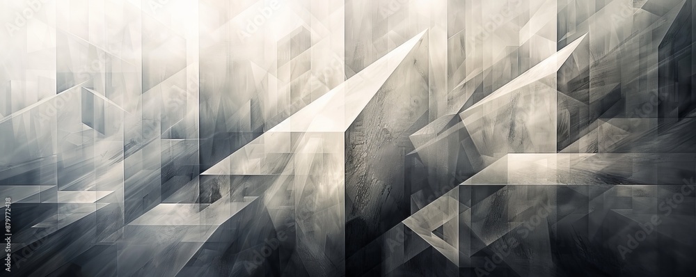 Poster a series of geometric shapes overlapping and intersecting, creating a sense of movement and dynamism