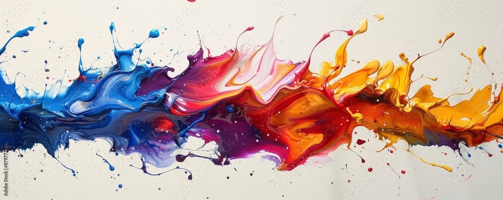 Poster a splash of paint on a canvas, its colors bleeding and blending into each other.