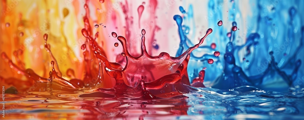 Poster a splash of paint on a canvas, its colors bleeding and blending into each other.