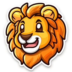 Obraz premium cute lion and sun logo sticker, Sticker, outline, vector, savannah, simple, gold, orange, kawaii
