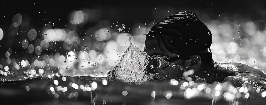 A swimmer emerging from the pool after a grueling race, their body exhausted but their spirit unbroken.