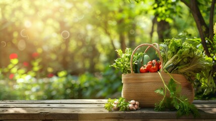 Eco-Friendly Shopping Bag with Fresh Organic Vegetables in Sunlit Garden - Perfect for Sustainable Living Concepts