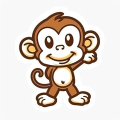 Fototapeta premium cute monkey and banana logo sticker, Sticker, outline, vector, tropical, simple, brown, yellow, kawaii