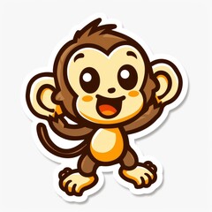 Obraz premium cute monkey and banana logo sticker, Sticker, outline, vector, tropical, simple, brown, yellow, kawaii