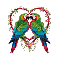 Obraz premium beautiful romantic parrots kissing in a heart frame 