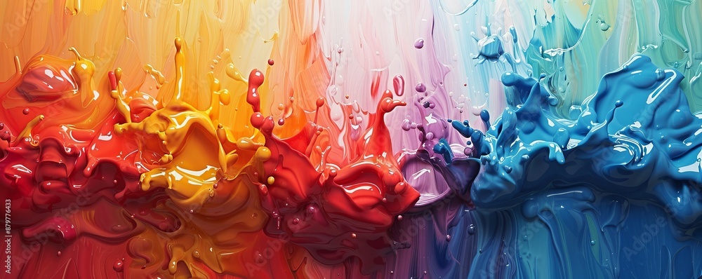 Poster a splash of paint on a canvas, its colors bleeding and blending into each other.