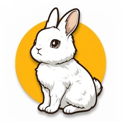 Obraz premium cute rabbit and egg logo sticker, Sticker, outline, vector, spring, simple, white, pastel, kawaii