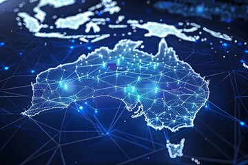 Fototapeta premium Digital map of Australia network and connectivity created with Generative AI