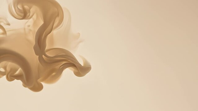 Beige smoke steam on beige background, clouds foggy overlay, abstract video background