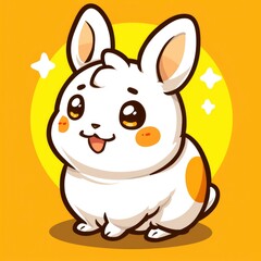  cute rabbit and stars logo sticker, Sticker, outline, vector, night garden, simple, white, yellow, kawaii