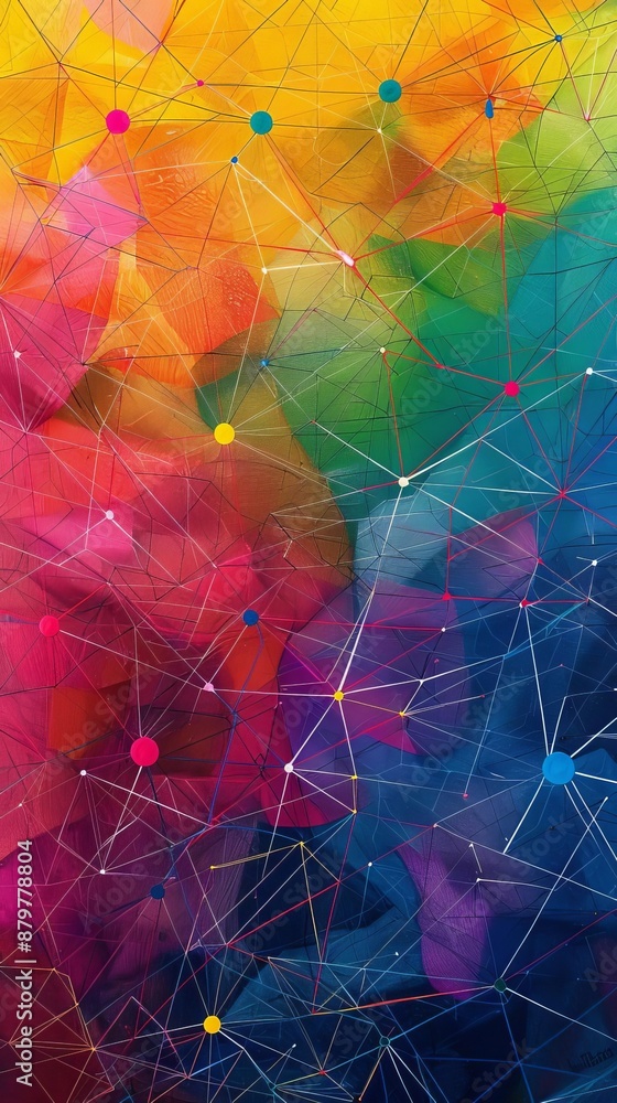 Poster vibrant multicolor abstract background with interconnected lines and geometric shapes, perfect for m